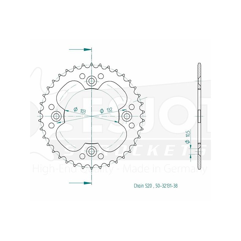 Couronne Acier KTM - 520 - 38 Dents - Made in Germany