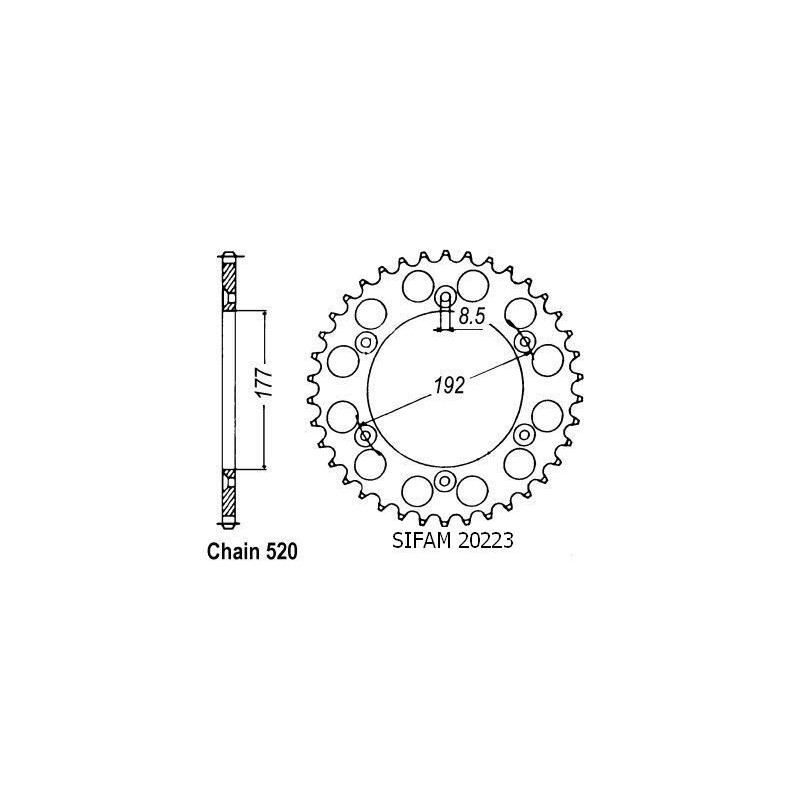 Couronne Alu Husqvarna 125/250 Cr/Wr 1985-1987 - 520 - 52 Dents - Similaire JTA223