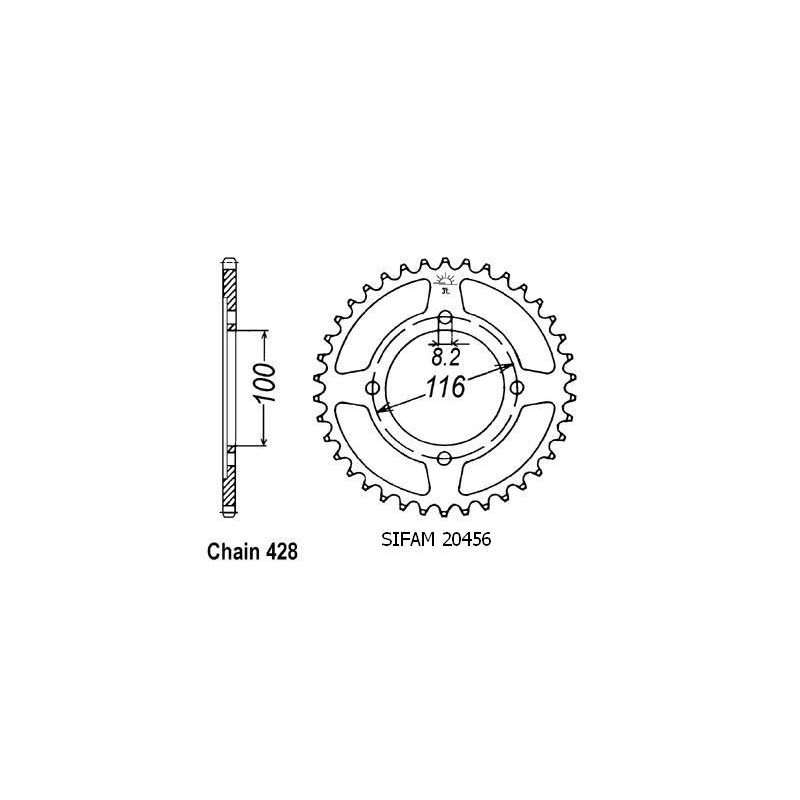 Couronne Alu Kawasaki 80/85 Kx 1983-2004 - 428 - 54 Dents - Similaire JTA462