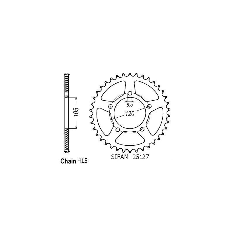 Couronne Aprilia 50 Rx 1993-1998 - 415 - 45 Dents - Similaire JTR2011