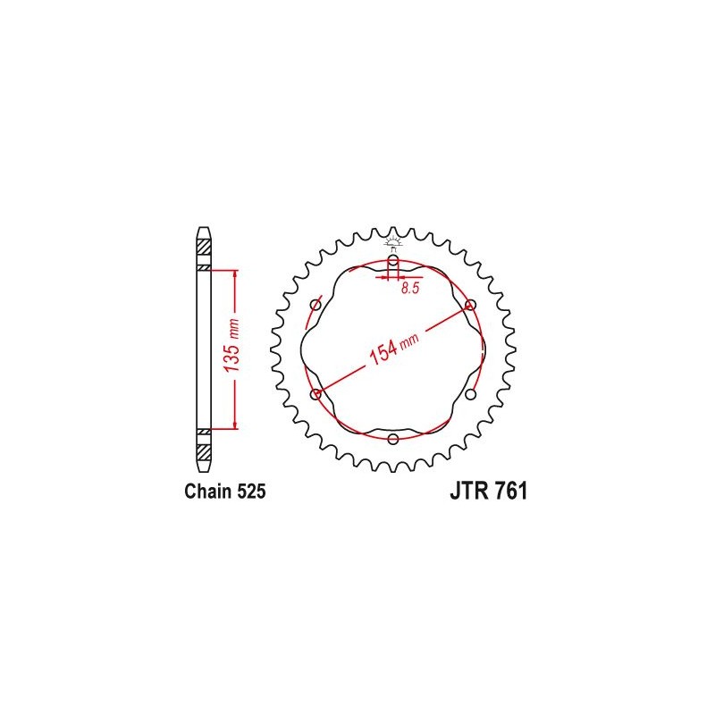 Couronne Ducati 1098 R/S 2007 - 6 Trous SANS Porte Moyeu - 525 - 39 Dents - Similaire JTR761