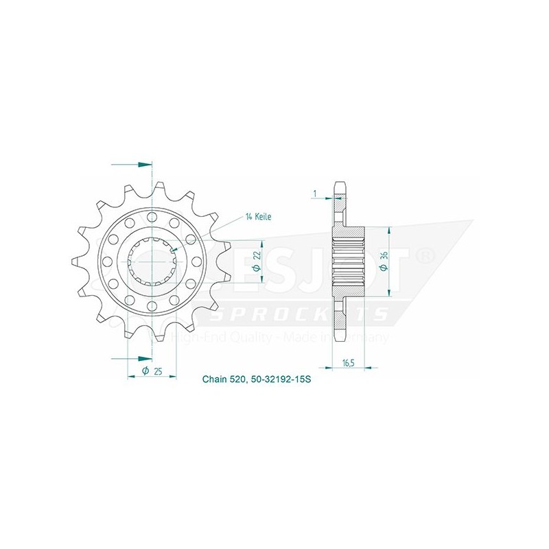 Esjot - Pignon - 520 - 15 dents  - Made in Germany